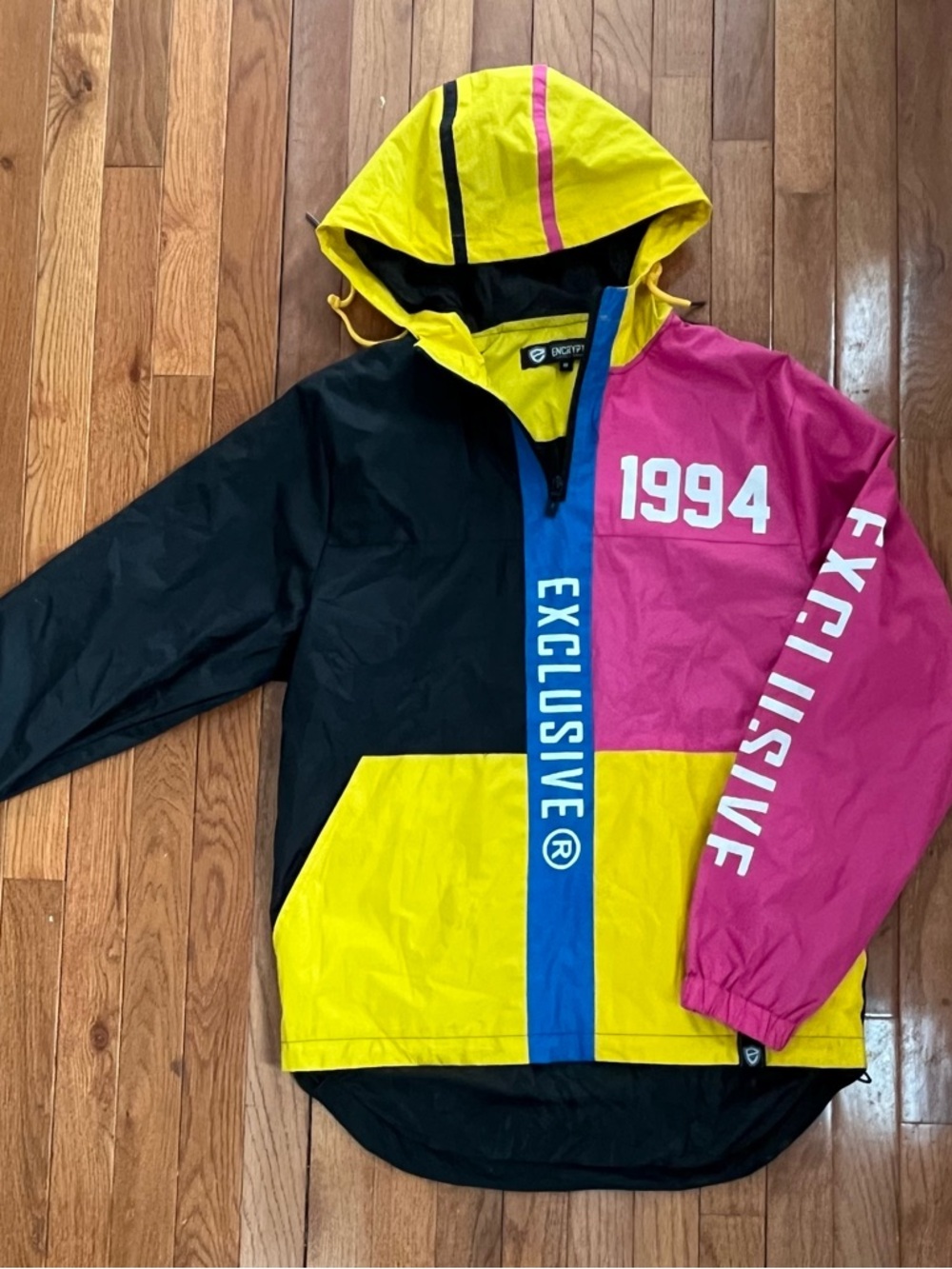 Encrypted Supply Co Color Clock Windbreaker Jacket 1994 Hooded Size M 90s